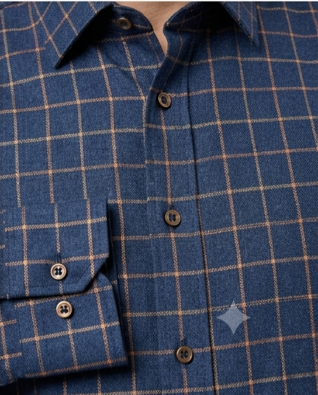 Men's Navy Windowpane Check Formal Shirt – Slim Fit Full Sleeve