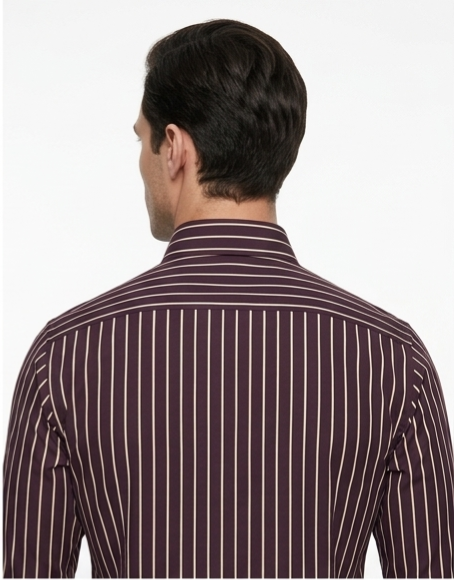 Men's Burgundy Striped Formal Shirt – Slim Fit French Cuff