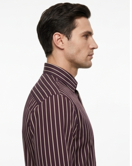 Men's Burgundy Striped Formal Shirt – Slim Fit French Cuff