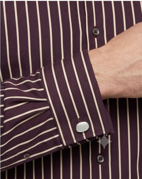 Men's Burgundy Striped Formal Shirt – Slim Fit French Cuff