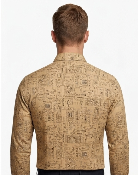Camel Beige Architectural Map Print Shirt