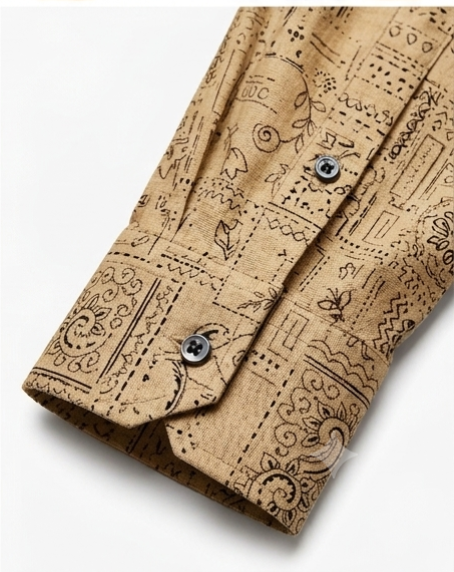 Camel Beige Architectural Map Print Shirt