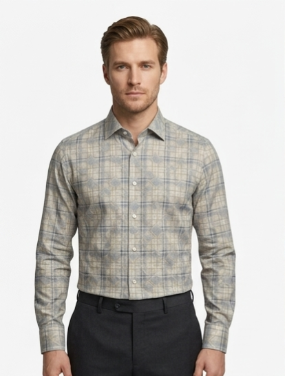 Beige Blue Heritage Check Shirt