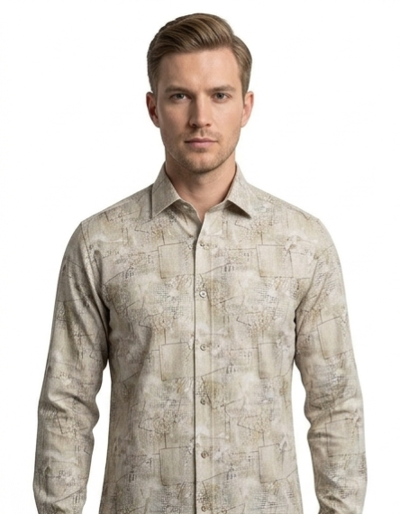 Men's Taupe Abstract Architectural Print Shirt