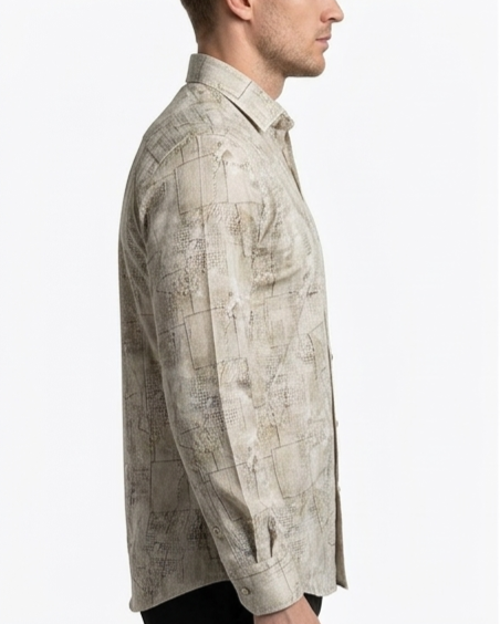 Men's Taupe Abstract Architectural Print Shirt