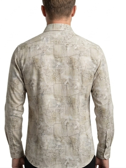 Men's Taupe Abstract Architectural Print Shirt