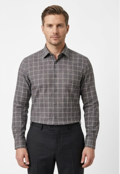 Men's Charcoal Fine Check Formal Shirt