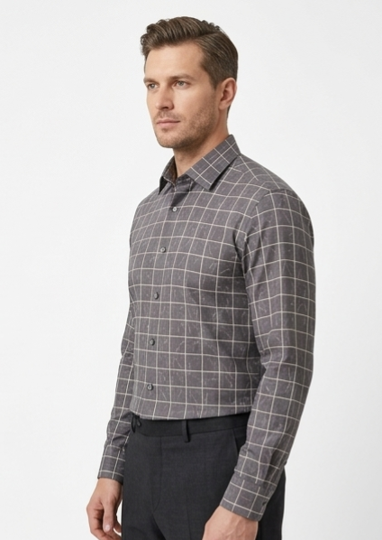 Men's Charcoal Fine Check Formal Shirt