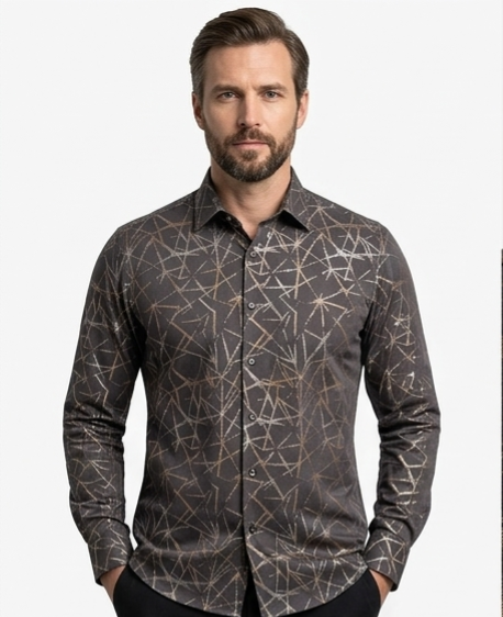 Charcoal Abstract Line Print Shirt