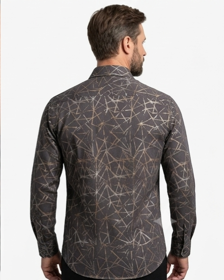 Charcoal Abstract Line Print Shirt