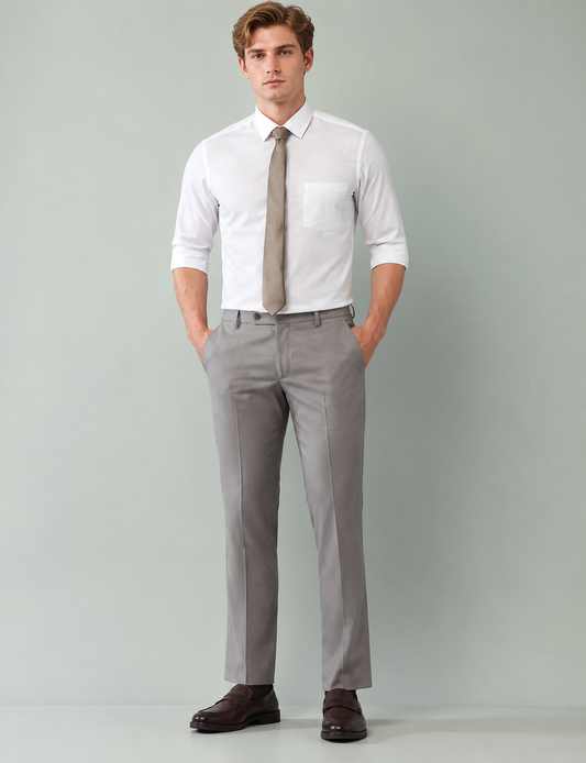 Stone Taupe Straight Fit Formal Trousers