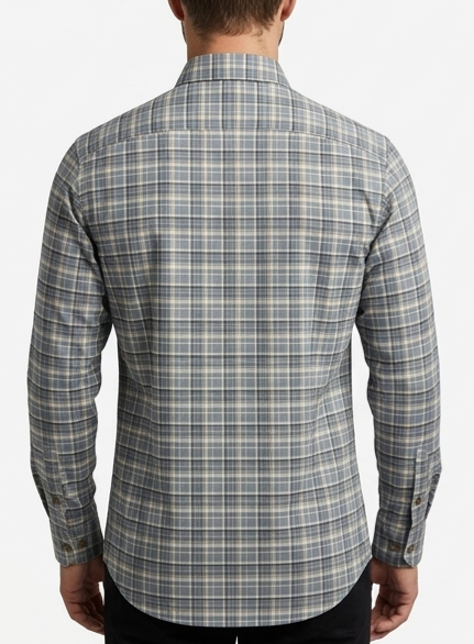 Men's Grey Multi-Check Shirt – Slim Fit Button-Down