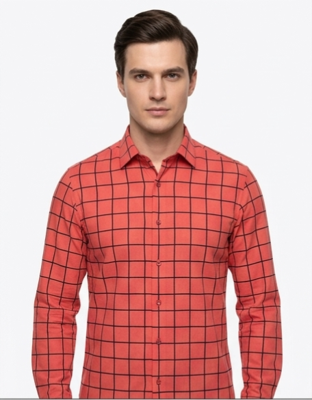 Grey Windowpane Check Formal Shirt