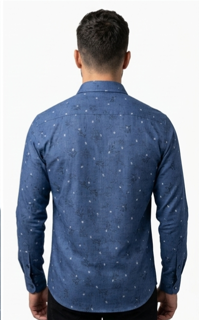 Men's Blue Textured Floral Print Shirt – Slim Fit Full Sleeve