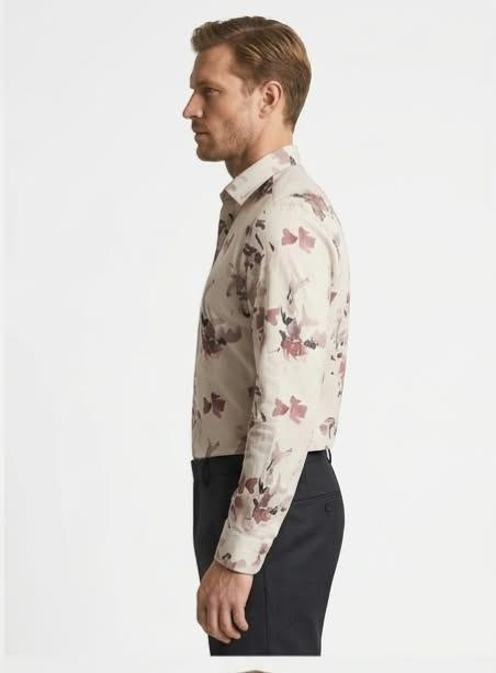 Beige Watercolor Floral Print Formal Shirt