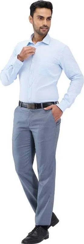 Men's Steel Blue Formal Trousers – Regular Fit Flat Front