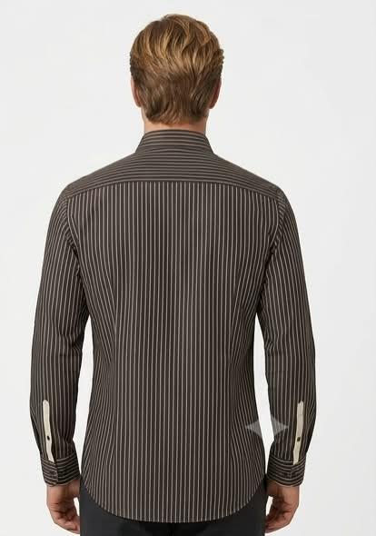 Coffee Brown Striped Formal Shirt