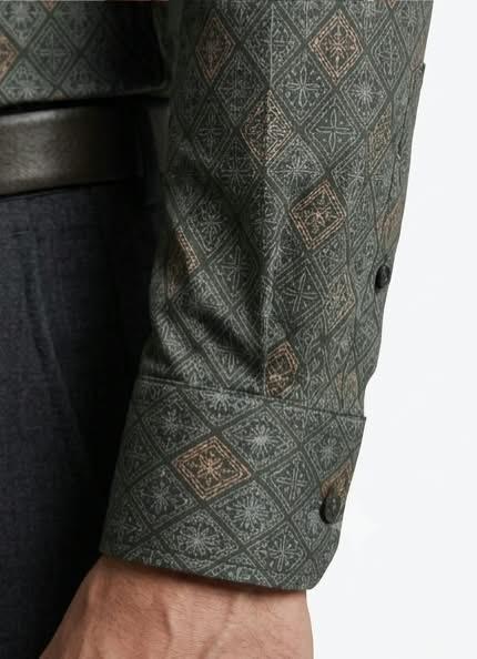 Olive Green Geometric Print Formal Shirt