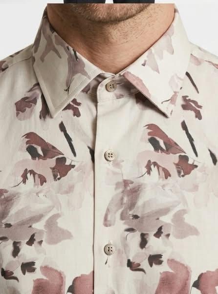 Beige Watercolor Floral Print Formal Shirt