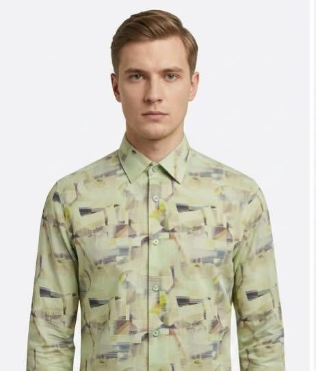 Pistachio Green Abstract Print Shirt