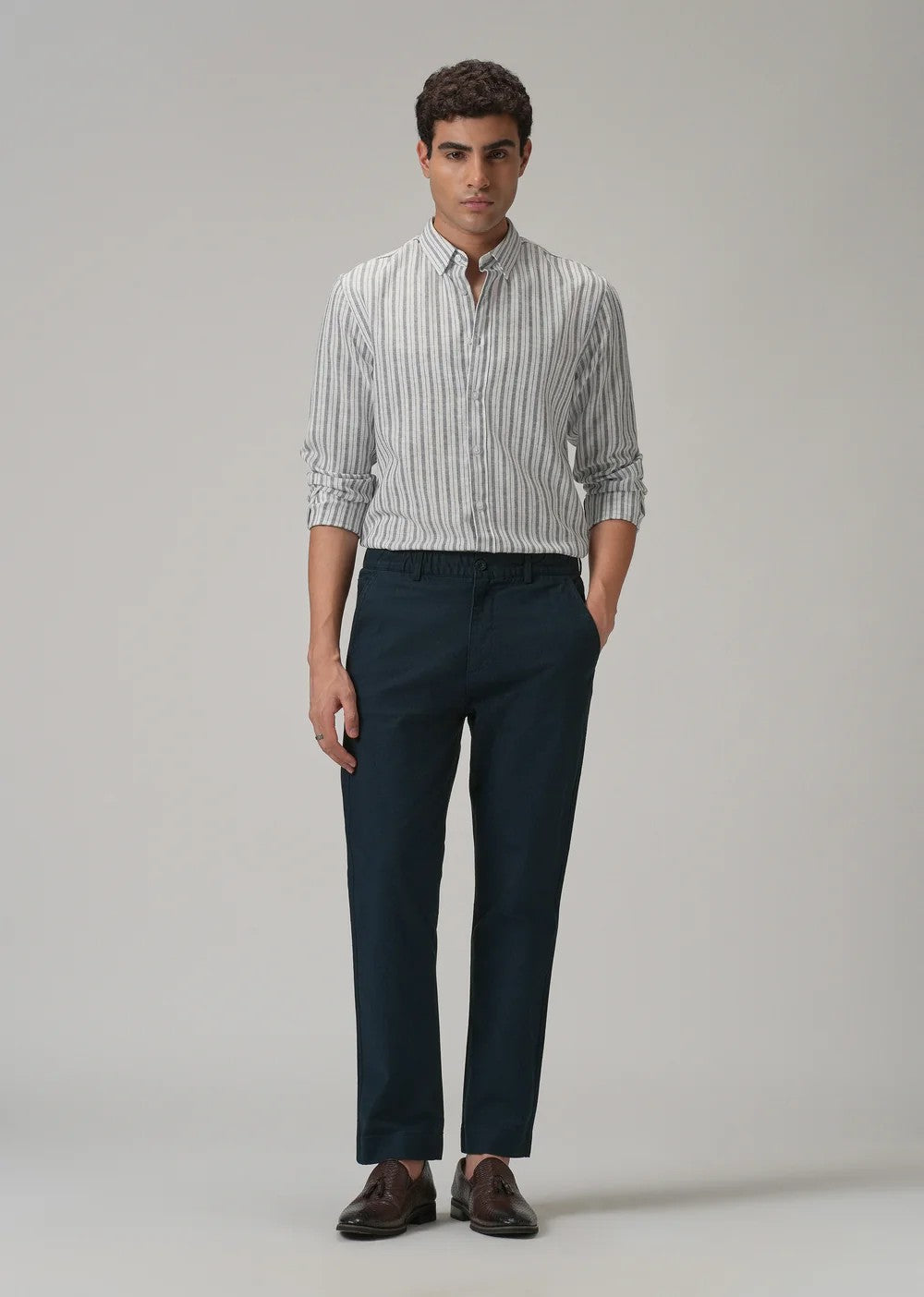 Navy Blue Relaxed Fit Office Trousers