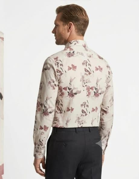 Beige Watercolor Floral Print Formal Shirt