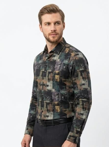 Abstract Art Print Dark Formal Shirt