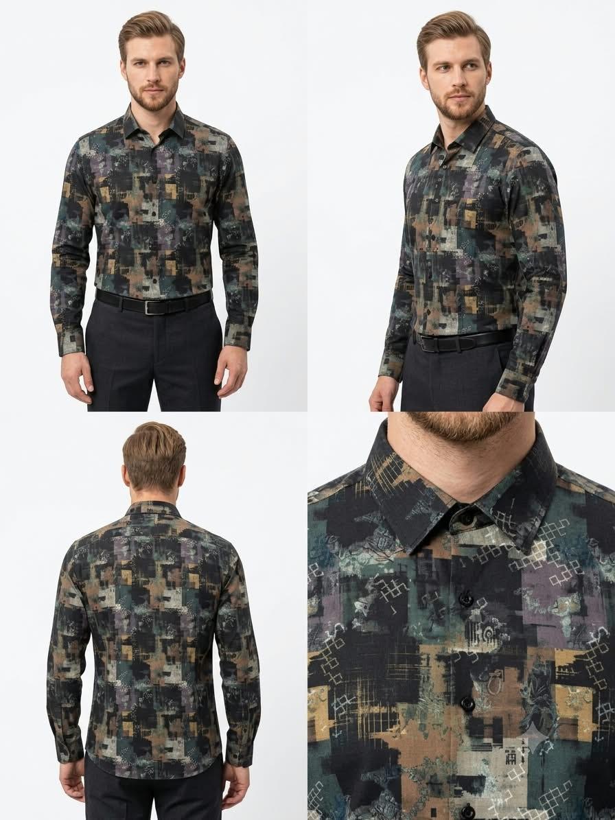 Abstract Art Print Dark Formal Shirt