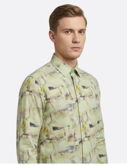 Pistachio Green Abstract Print Shirt
