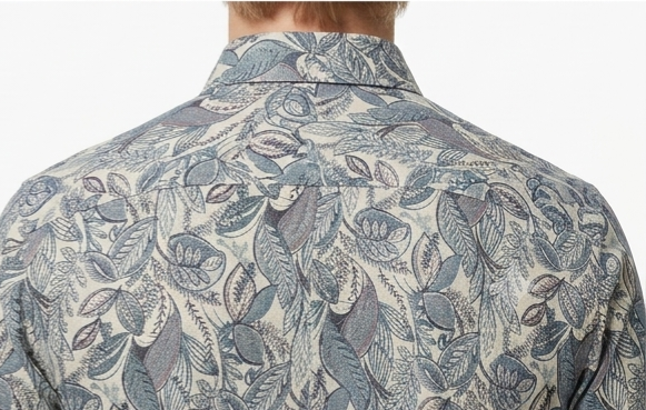 Men's Grey Blue Botanical Print Shirt – Slim Fit Full Sleeve
