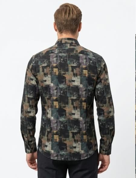 Abstract Art Print Dark Formal Shirt