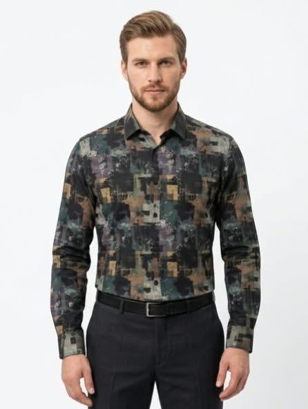 Abstract Art Print Dark Formal Shirt