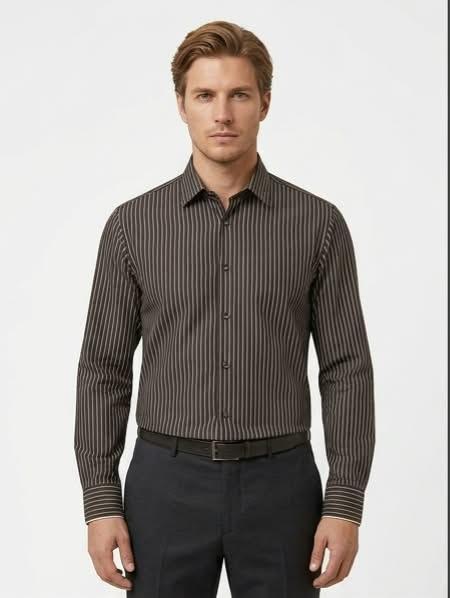 Coffee Brown Striped Formal Shirt