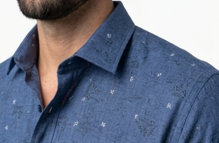 Men's Blue Textured Floral Print Shirt – Slim Fit Full Sleeve