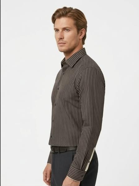 Coffee Brown Striped Formal Shirt