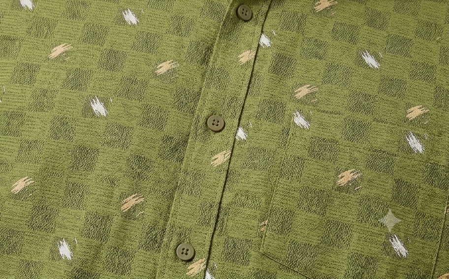 Men's Olive Green Checkerboard Print Shirt – Regular Fit Full Sleeve